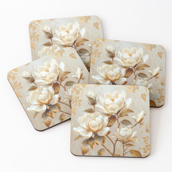 Item preview, Magnolia Flowers with Gold Accents - Elegant Botanical Floral Art designed and sold by MargaretWiktor.