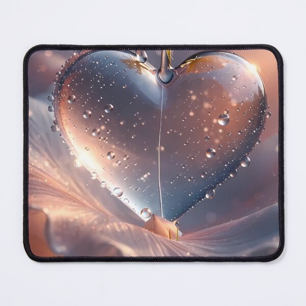 Item preview, Translucent Glass Heart With Morning Dewdrops Beneath A Blooming Pink Rose designed and sold by Dreamy Armine Art.