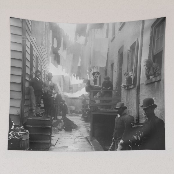 Item preview, Vintage 1888 Gangs of New York - Bandits' Roost, 59 1/2 Mulberry Street, New York black and white iconic photograph poster art print designed and sold by Astrid Arkhangelsky.
