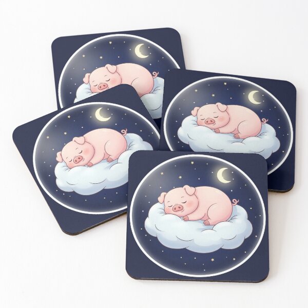 Item preview, Sleeping Pig on Cloud Under Moon Cute Night Animal Illustration designed and sold by LavinyArt.