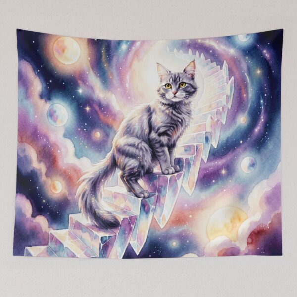 Item preview, Grey Tabby Cat on Celestial Staircase designed and sold by coribeth.
