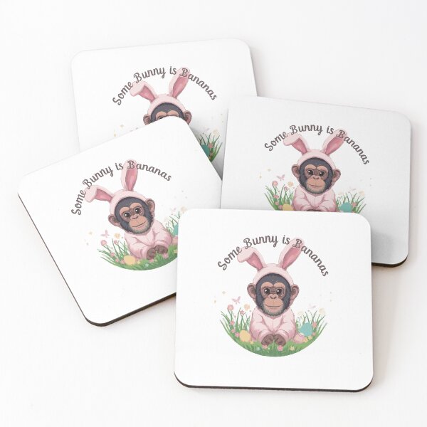 Item preview, Cute Chimpanzee Wearing Bunny Costume Surrounded by Easter Eggs and Spring Flowers designed and sold by FireOrchid.
