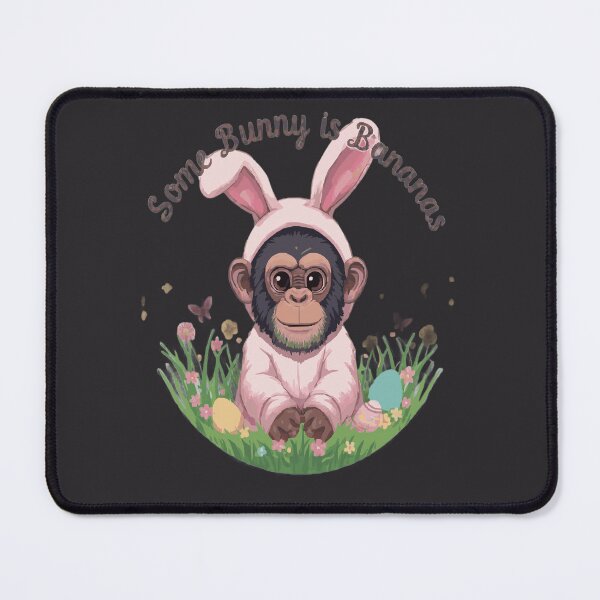 Item preview, Cute Chimpanzee Wearing Bunny Costume Surrounded by Easter Eggs and Spring Flowers designed and sold by FireOrchid.