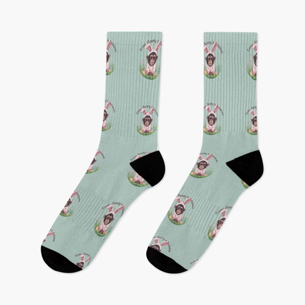 Item preview, Cute Chimpanzee Wearing Bunny Costume Surrounded by Easter Eggs and Spring Flowers designed and sold by FireOrchid.