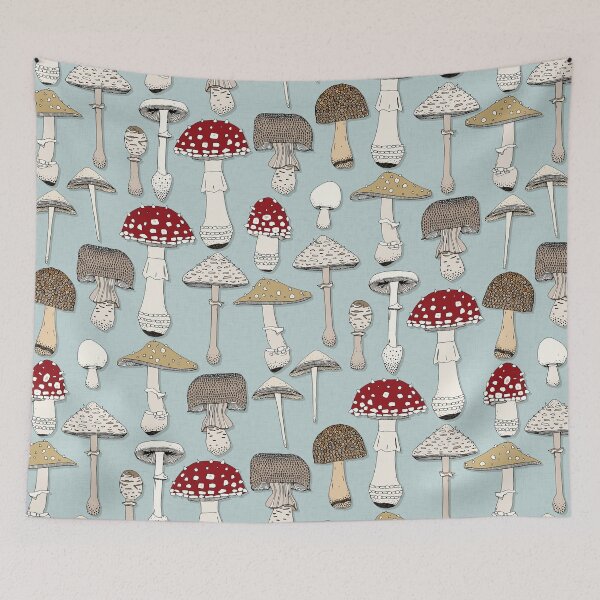 Item preview, mushrooms celadon blue designed and sold by scrummy.