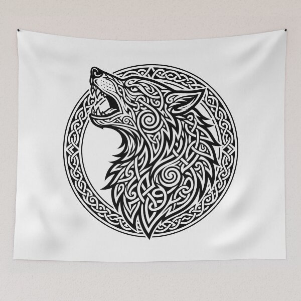 Item preview, Howling Celtic Wolf Head Fenrir Knotwork  designed and sold by SolaoLab.
