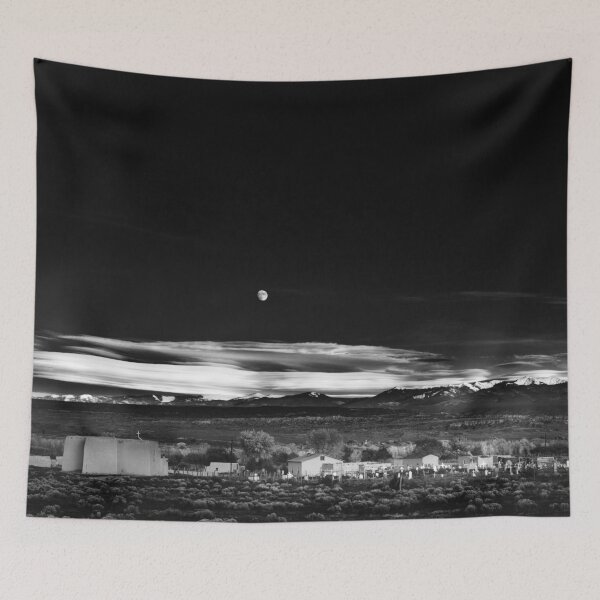 Item preview, Moonrise Kindom, desert full moon over Hernandez, New Mexico iconic black and white photograph poster art print designed and sold by Astrid Arkhangelsky.