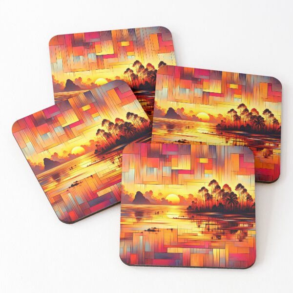 Item preview, Dawn Over Millennium Island | Tropical Sunrise Landscape Art designed and sold by Stoneflower-Art.