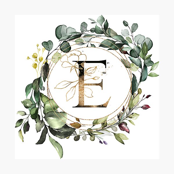 Item preview,  Watercolor Botanical Wreath, floral monogram letter E designed and sold by Marty Party .