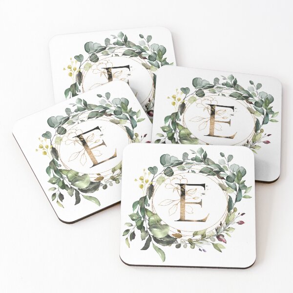 Item preview,  Watercolor Botanical Wreath, floral monogram letter E designed and sold by Marty Party .