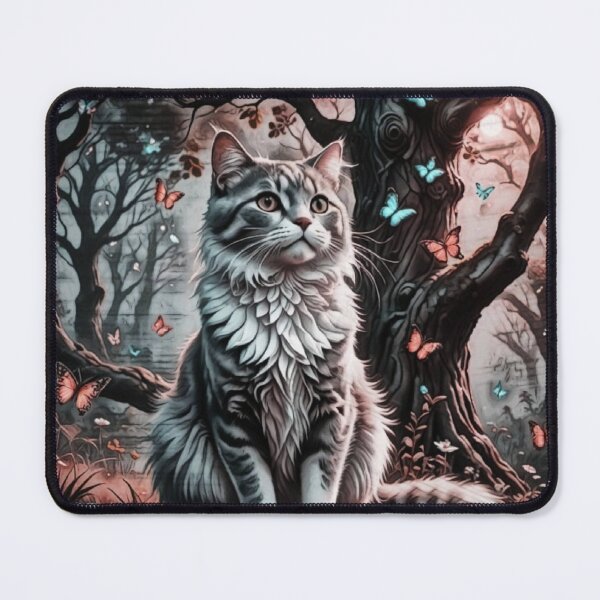 Item preview, Fluffy Grey Cat with Butterflies designed and sold by coribeth.