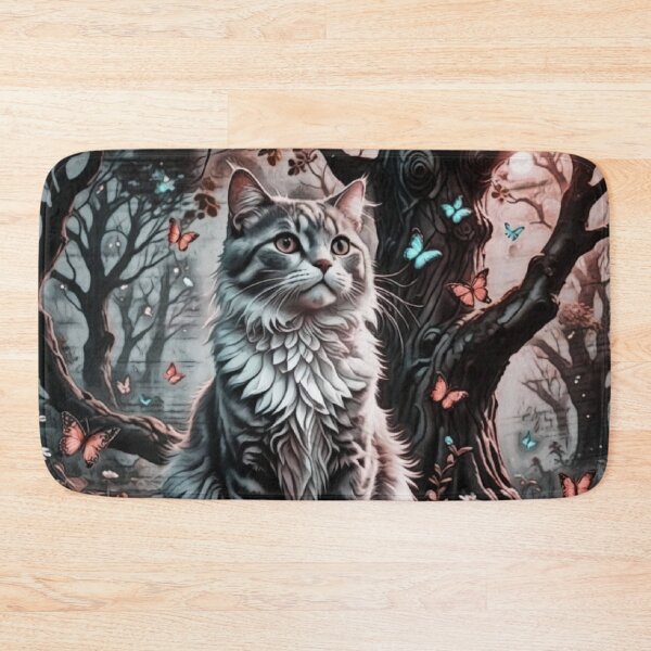 Item preview, Fluffy Grey Cat with Butterflies designed and sold by coribeth.