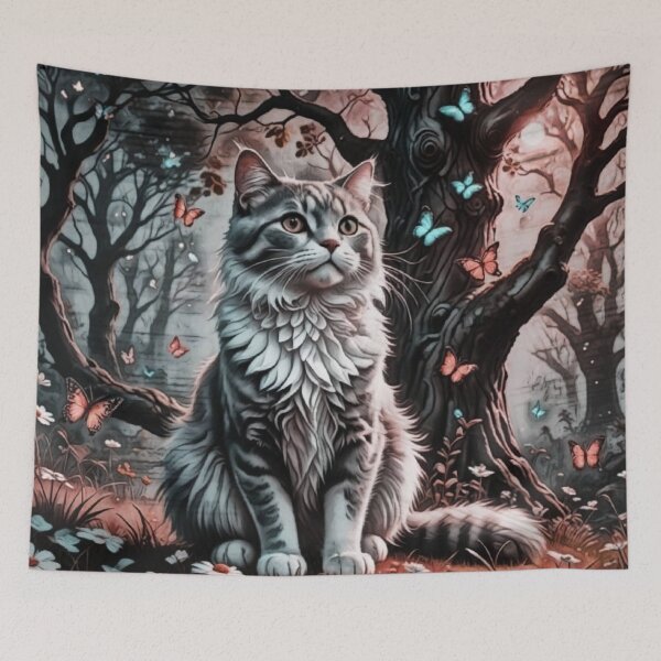 Item preview, Fluffy Grey Cat with Butterflies designed and sold by coribeth.