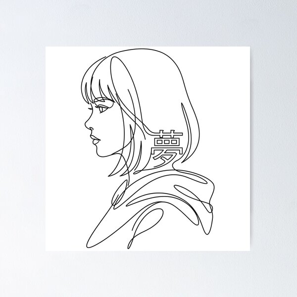 Item preview, Minimalist Anime Girl Line Art - Japanese Dream Kanji Aesthetic designed and sold by HappySproutArt.