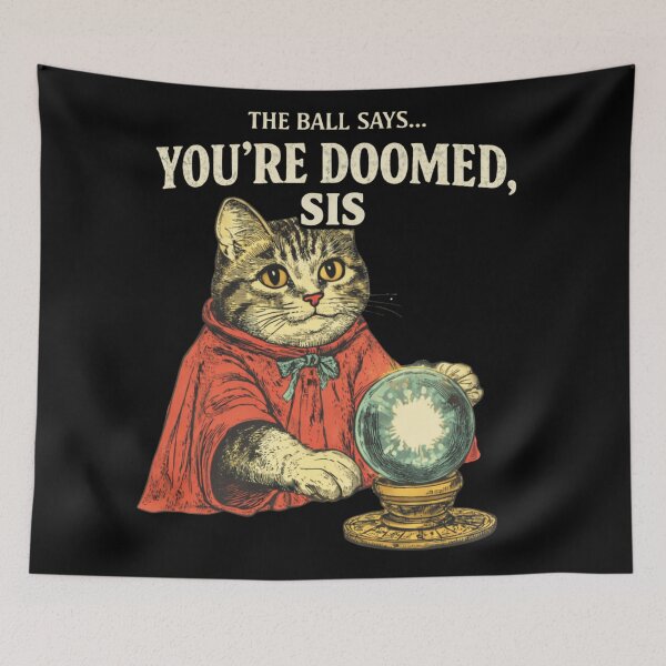 Item preview, Funny Fortune Teller Cat “You’re Doomed, Sis” - Sarcastic Vintage Tabby Meme designed and sold by Envision Designs.