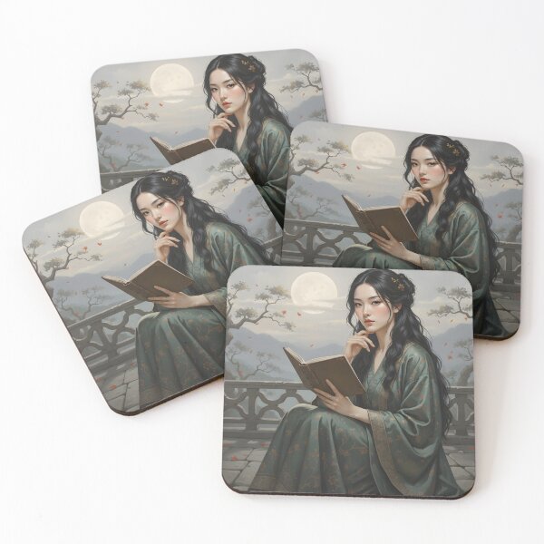 Item preview, Asian Reading Girl — Zen Aesthetics Under the Moon designed and sold by Schoenenwald — Art Japonais, Zen & Nature.
