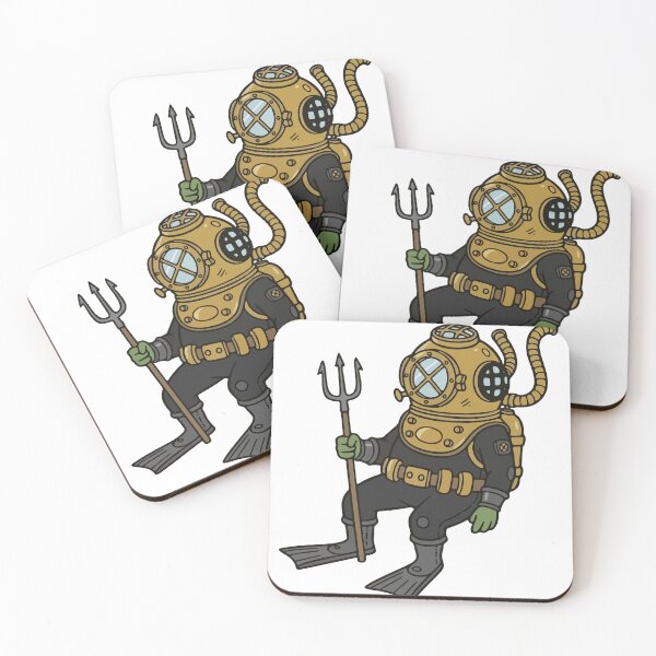 Item preview, Steampunk Deep Sea Diver with Trident Cartoon designed and sold by Floomart.