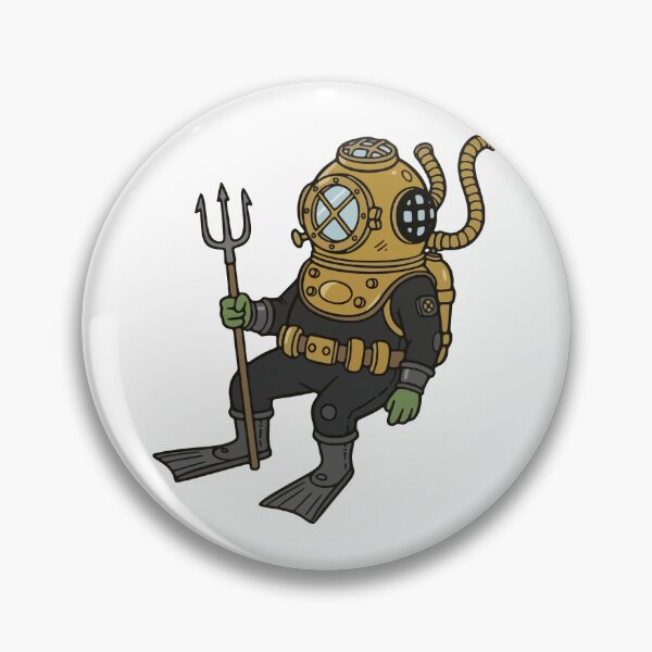 Item preview, Steampunk Deep Sea Diver with Trident Cartoon designed and sold by Floomart.