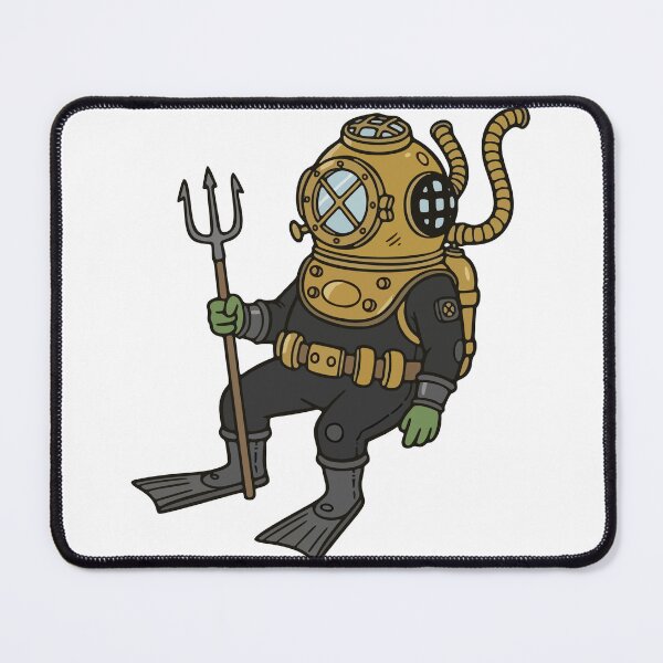 Item preview, Steampunk Deep Sea Diver with Trident Cartoon designed and sold by Floomart.