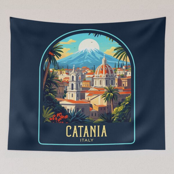 Item preview, Catania Vintage Travel Illustration designed and sold by HomeLivingCo.