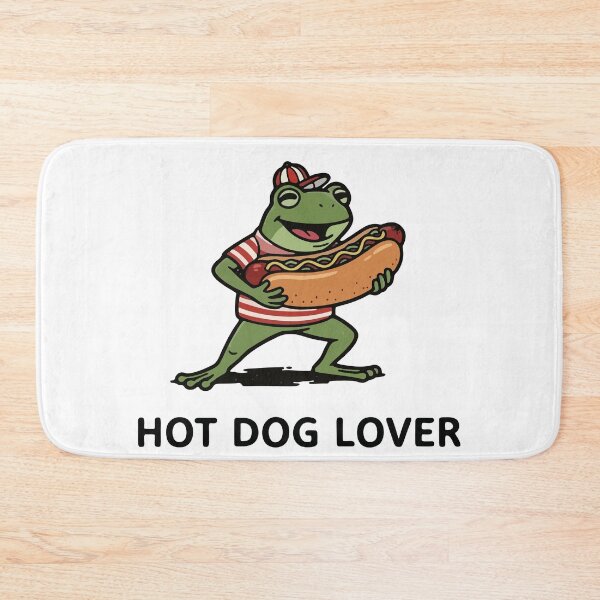 Item preview, Hungry Frog Eating Giant Hot Dog Cartoon designed and sold by Floomart.