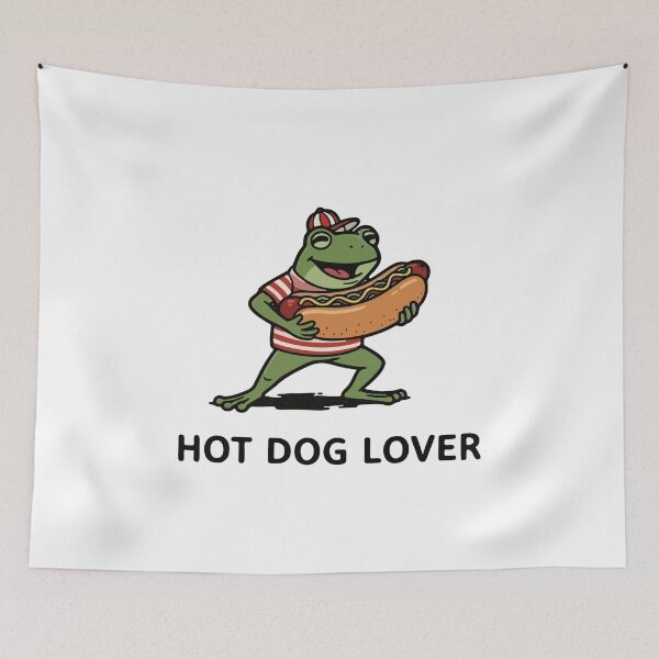 Item preview, Hungry Frog Eating Giant Hot Dog Cartoon designed and sold by Floomart.
