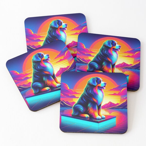Item preview, Psychedelic Bernese Dog – Neon Sunset Emblem Design designed and sold by Dogandesighn.