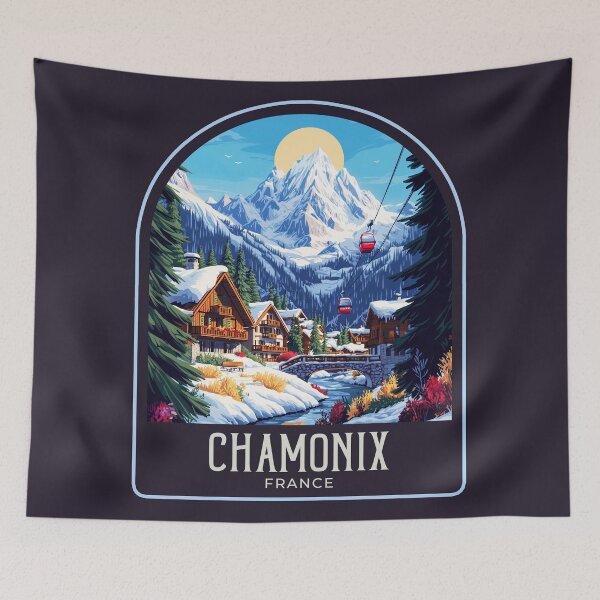 Item preview, Chamonix Vintage Travel Illustration designed and sold by HomeLivingCo.