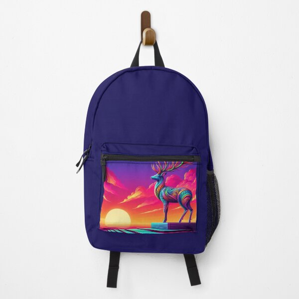 Item preview, Neon Deer at Sunset – Surreal Cliff Fantasy Art designed and sold by Dogandesighn.