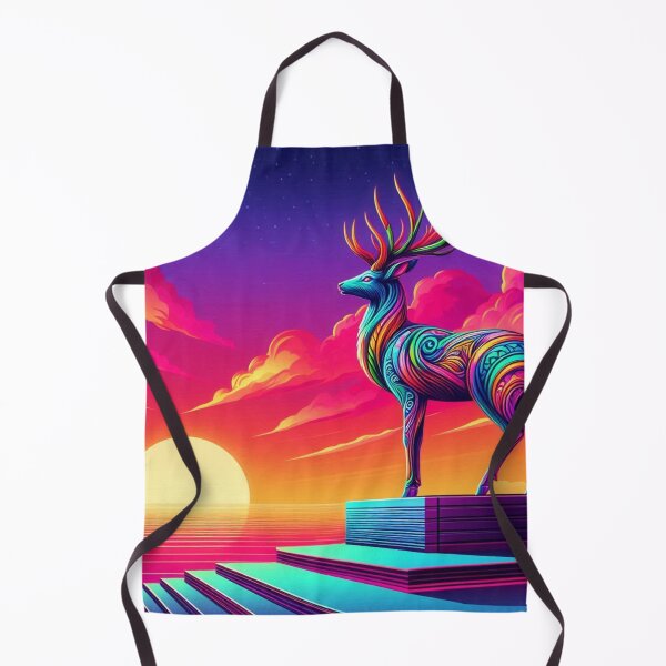 Item preview, Neon Deer at Sunset – Surreal Cliff Fantasy Art designed and sold by Dogandesighn.