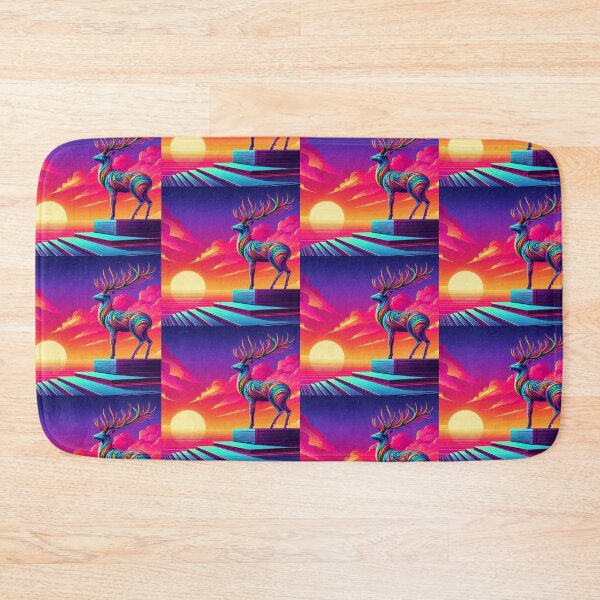 Item preview, Neon Deer at Sunset – Surreal Cliff Fantasy Art designed and sold by Dogandesighn.
