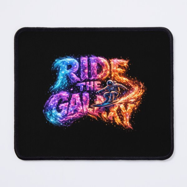Item preview, Ride the Galaxy - Astronaut Surfing Cosmic Typography designed and sold by MKreative Studio.