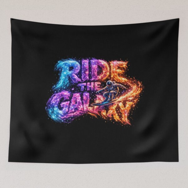 Item preview, Ride the Galaxy - Astronaut Surfing Cosmic Typography designed and sold by MKreative Studio.