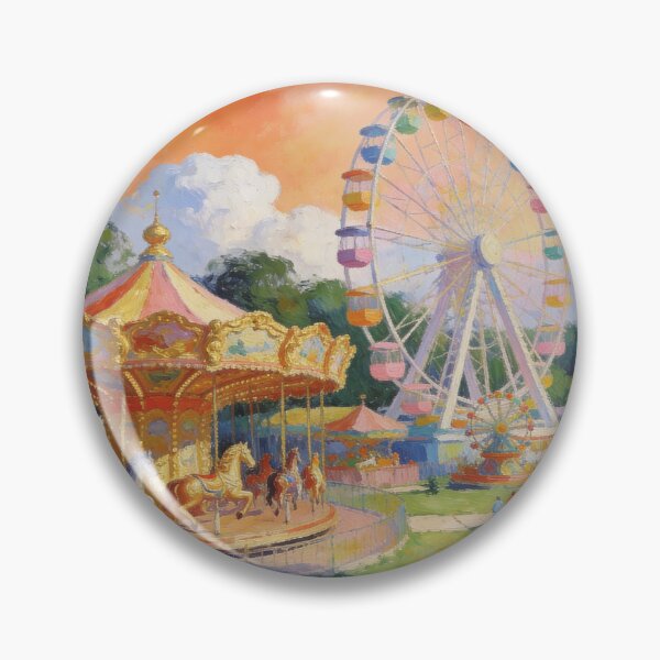 Item preview, Dreamy Fairground Painting, Impressionist Theme Park with Rides, Sweets & Garden View designed and sold by BlareBlare.