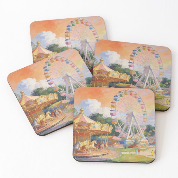 Item preview, Dreamy Fairground Painting, Impressionist Theme Park with Rides, Sweets & Garden View designed and sold by BlareBlare.