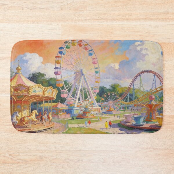 Item preview, Dreamy Fairground Painting, Impressionist Theme Park with Rides, Sweets & Garden View designed and sold by BlareBlare.