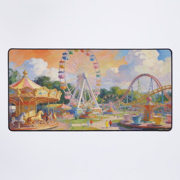 Item preview, Dreamy Fairground Painting, Impressionist Theme Park with Rides, Sweets & Garden View designed and sold by BlareBlare.