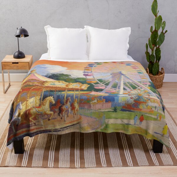Item preview, Dreamy Fairground Painting, Impressionist Theme Park with Rides, Sweets & Garden View designed and sold by BlareBlare.