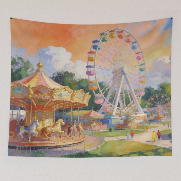 Item preview, Dreamy Fairground Painting, Impressionist Theme Park with Rides, Sweets & Garden View designed and sold by BlareBlare.