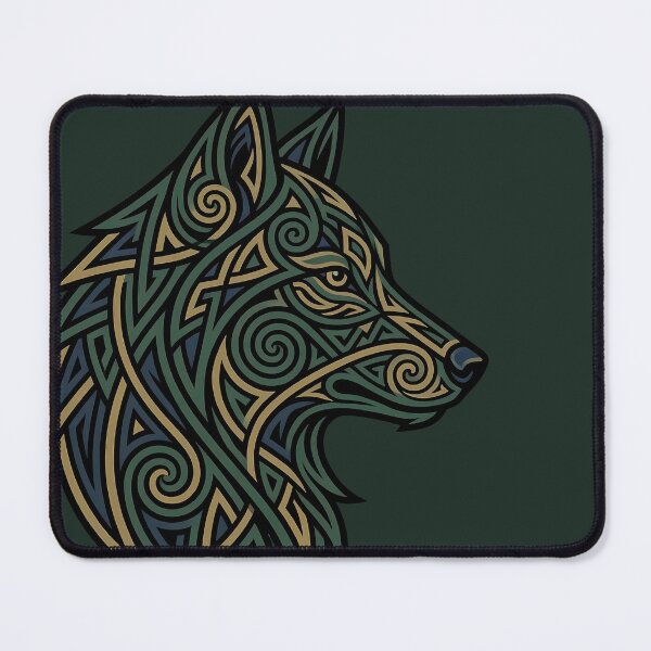 Item preview, Celtic Wolf Head Profile Norse Knotwork Green designed and sold by SolaoLab.