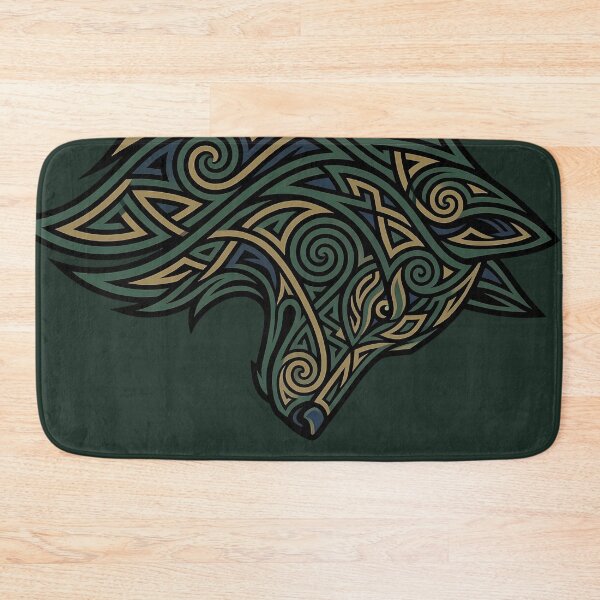 Item preview, Celtic Wolf Head Profile Norse Knotwork Green designed and sold by SolaoLab.