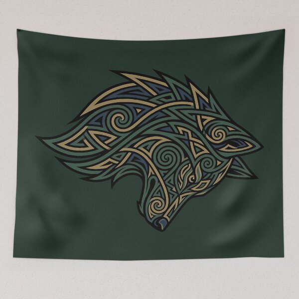 Item preview, Celtic Wolf Head Profile Norse Knotwork Green designed and sold by SolaoLab.