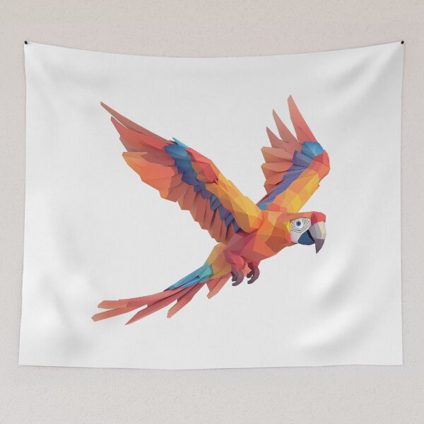 Item preview, Low Poly Geometric Macaw Flight - Vibrant Modern Bird Art Print designed and sold by DesignArtist.ia.