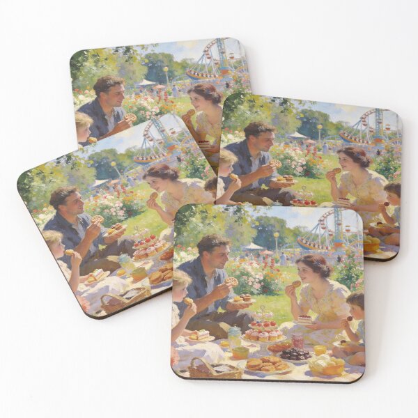 Item preview, Colorful Theme Park Artwork – People Playing, Sweets & Picnic in Impressionism Style designed and sold by BlareBlare.
