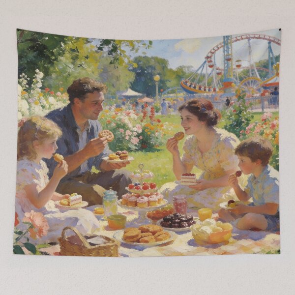 Item preview, Colorful Theme Park Artwork – People Playing, Sweets & Picnic in Impressionism Style designed and sold by BlareBlare.