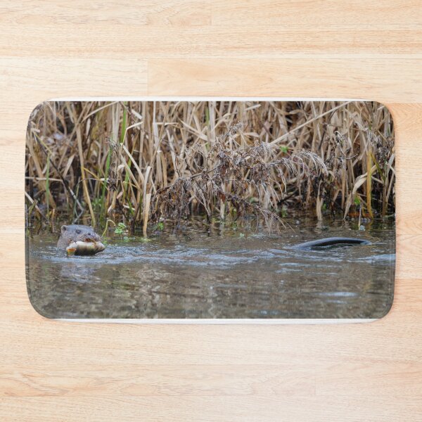 Item preview, River Otter in water near reeds with fish designed and sold by Stephen Jarman.