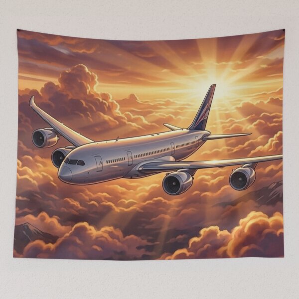 Item preview, Passenger Airplane in Glowing Sunset Clouds designed and sold by EMairplanes.