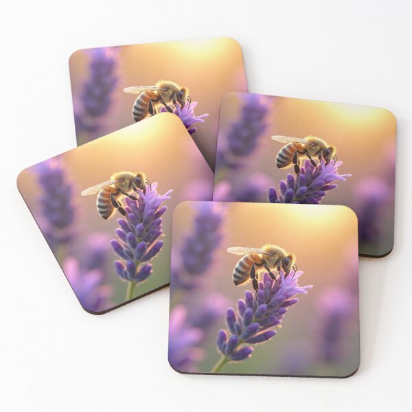 Item preview, Golden Hour Honey Bee on Purple Lavender Close-up designed and sold by DesignsByDessie.