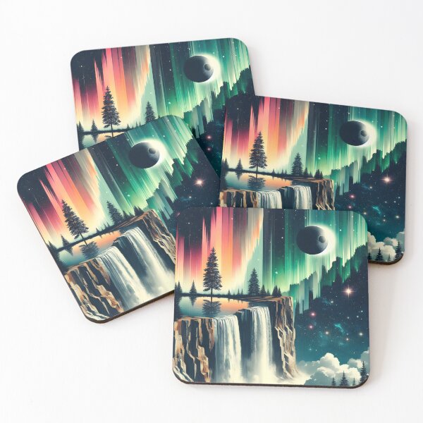 Item preview, Aurora Borealis Eclipse and Waterfall, Ai Generated Art   designed and sold by ACC .