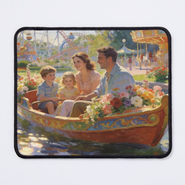Item preview, Joyful Amusement Park Wall Art – Boat Rides, Flowers & Family Fun Landscape designed and sold by BlareBlare.